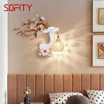 SOFITY Модерен стенен лампа с елени, led Креативен интериор във формата на цвете сливи, халба бира е от смола, за дома, хол, спалня, коридор