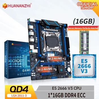 Дънна платка HUANANZHI X99 QD4 LGA 2011-3 XEON X99 с процесор Intel E5 2666 v3 с комбиниран комплект памет DDR4 RECC 1*16G комплект NVME SATA